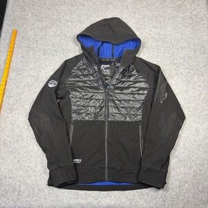 Superdry Hybrid Series Jacket Mens XL Black Blue Fleece Lined Quilted Softshell
